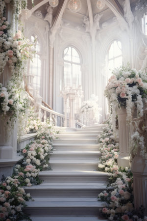 Wedding arch for wedding ceremony. Beautiful wedding decor in rustic styleの素材