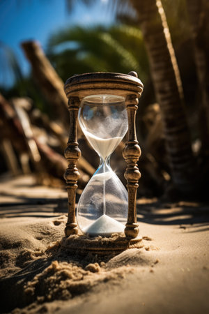 time concept with hourglass lying toned in warm black and whiteの素材