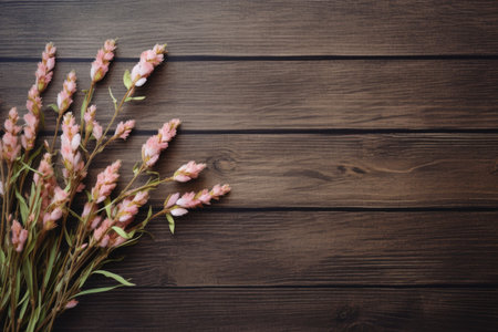Spring flowering branch on wooden background. Apple blossomsの素材