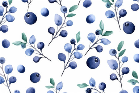 Watercolor blueberries isolated leaves watercolorの素材