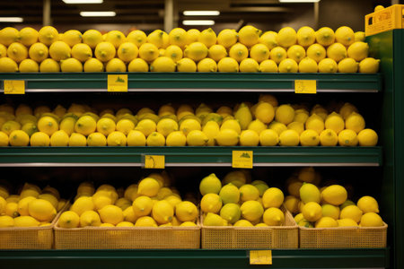 Fresh citrus are on the shelf in the store. a variety of citrus fruits. oranges, tangerines, lime, lemons. supermarketの素材