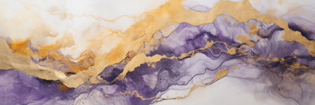 Closeup of purple and shiny golden alcohol ink abstract texture, trendy wallpaper. Art for design project as background for invitation or greeting cards, flyer, poster, presentation, wrapping paperの素材