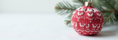 Beautiful knitted Christmas ball in female hands. New Years and Christmas.の写真素材