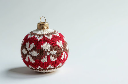 Beautiful knitted Christmas ball in female hands. New Years and Christmas.の写真素材