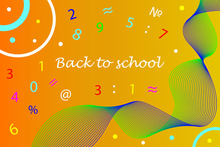 abstract colorful orange background with circles, waves, signs and numbers drawn by hand. vectorのイラスト素材
