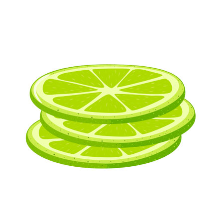 round slices of lime. Citrus icon. Flat design. Vector illustration, drawn on a white background.のイラスト素材