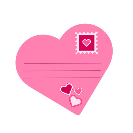 Pink frame and postage stamp frame. Heart-shaped stamps for postcards, cards, and letters. Vintage stamps with a jagged, wavy edge for posters, banners, badges, and stickers.のイラスト素材