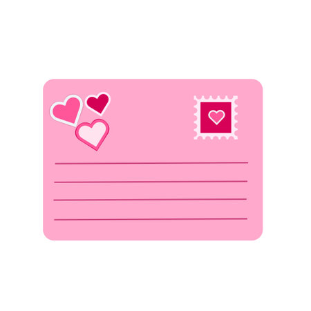 A sweet pink envelope with a pink heart-shaped postage stamp. Perfect for Valentine s Day, romantic messages, invitations, and minimalist postage.のイラスト素材