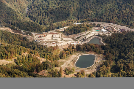 water reservoir for snow guns on ski slopesの写真素材