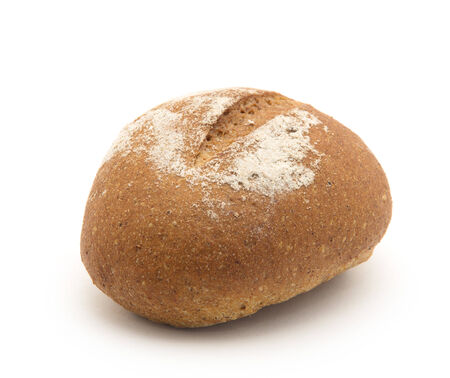 wholemeal bread roll isolated on white backgroundの写真素材