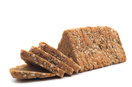 Bread with sunflower seeds isolated on white backgroundの写真素材