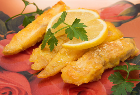 Delicious spiced catfish escalope in sesame