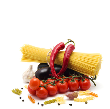 Pasta spaghetti, and vegetablesの写真素材