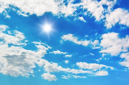 Blue sky and sun.の写真素材