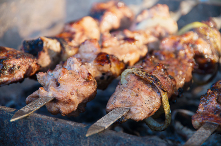 grilled barbecue in smokeの写真素材