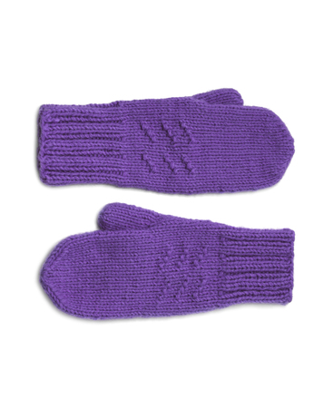Violet mittens isolated on white backgroundの写真素材