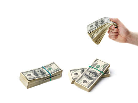 Hand with money isolated on a white background