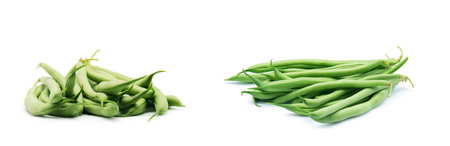 Few green french beans isolated on the white backgroundの写真素材