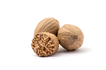 nutmeg isolated on white backgroundの写真素材