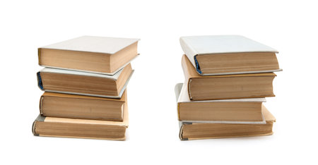 stack of Old books isolated on whiteの写真素材