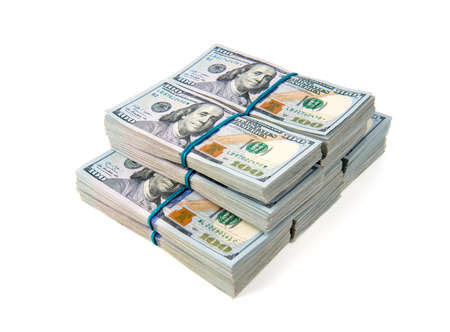 New design dollar bundles isolated on white background.の写真素材
