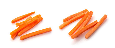 raw chopped carrot isolated on a white backgroundの写真素材