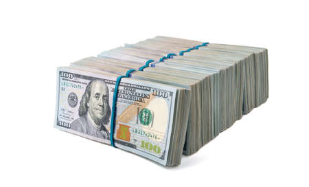 Stack of one hundred dollar bills close-up.の写真素材