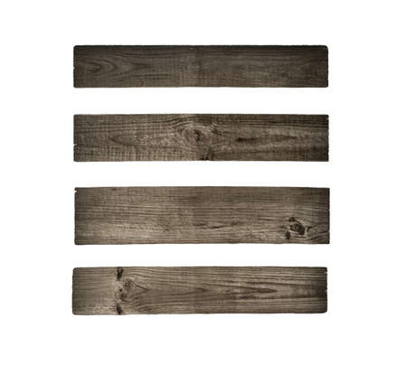 collection of various blank wooden signs on white background.の写真素材