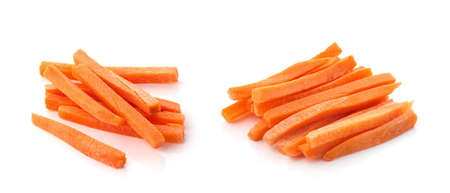 raw chopped carrot isolated on a white backgroundの写真素材