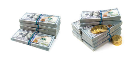 New design dollar bundles isolated on white background.の写真素材
