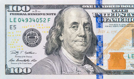 One hundred dollars banknotes backgroundの写真素材