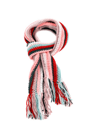 Knitted scarf on a white background.の写真素材