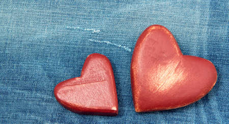 Red hearts on the jeans.の写真素材