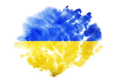 Ukraine flag brush concept. Flag of Ukraine grunge style banner background.の写真素材