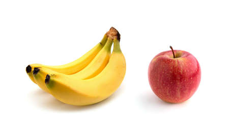 Banana and Apple on White Backgroundの写真素材