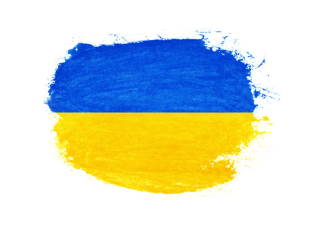 Ukraine flag brush concept. Flag of Ukraine grunge style banner background.の写真素材