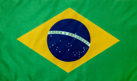 Fabric Flag of Brazil background textureの写真素材
