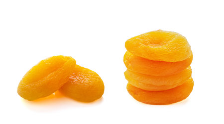 Dried apricots on a white backgroundの写真素材
