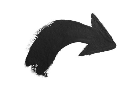 hand drawn watercolor arrow black on a white backgroundの写真素材
