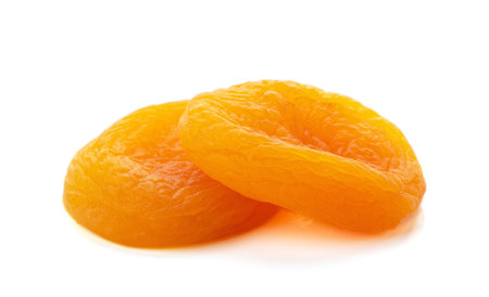 Dried apricots on a white backgroundの写真素材