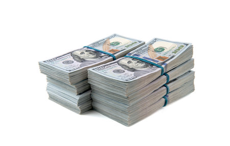dollar bundles isolated on white background.の写真素材