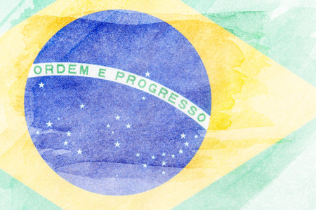 Brazilian flag with grunge border and texture.の写真素材
