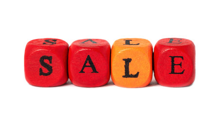 Sale. Alphabet blocks isolated on white background.の写真素材