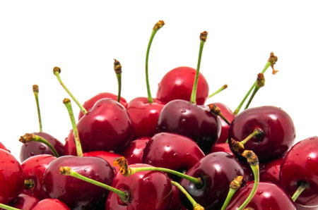 Sweet ripe cherry isolated on white background.の写真素材