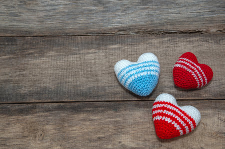 Love heart on wooden texture background, valentines day card conceptの写真素材