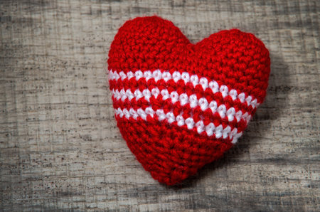 Love heart on wooden texture background, valentines day card conceptの写真素材