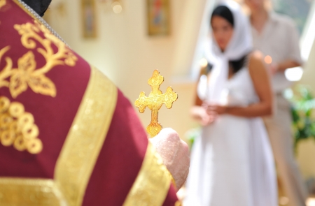 Orthodox cross in his hand the priest  の写真素材