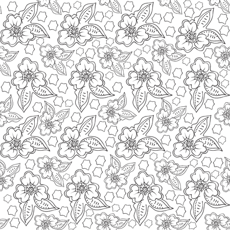 Seamless pattern of black and white flowers.のイラスト素材