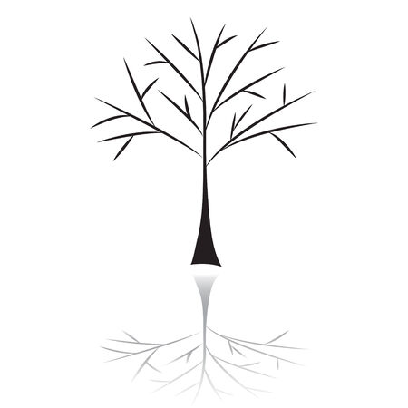 Contour of black tree on a white background with reflection のイラスト素材