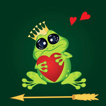 Frog with heart and arrow on green background.のイラスト素材